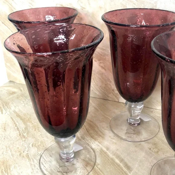 LAST SET! 4 Artland Savannah Purple Bubble Glass 14oz Drinking Glasses Goblets - Picture 7 of 16